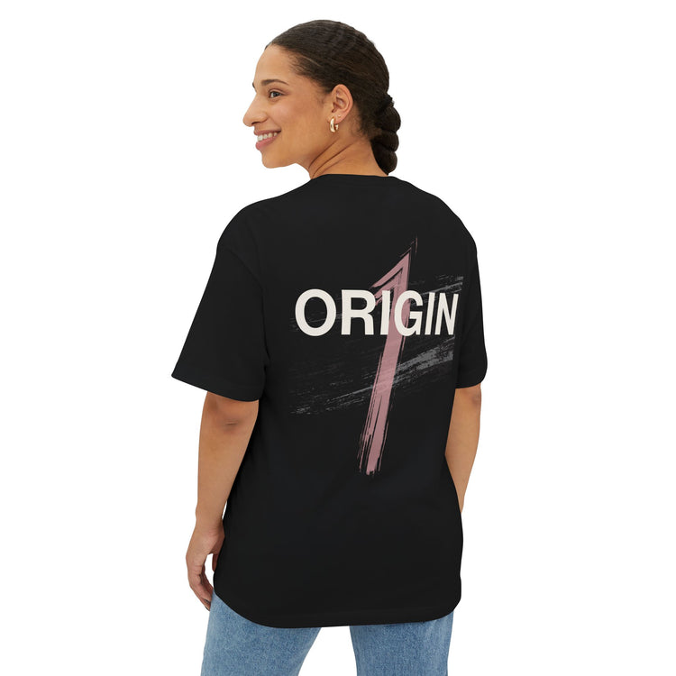 Origin 1 Oversized Tee — Minimalist Back Graphic Boxy T‑Shirt